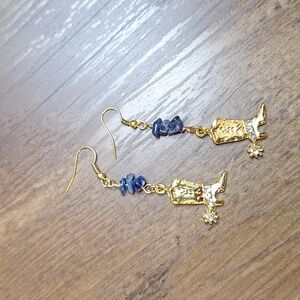 Cowboy boots with seldolite stone chip dangle earrings